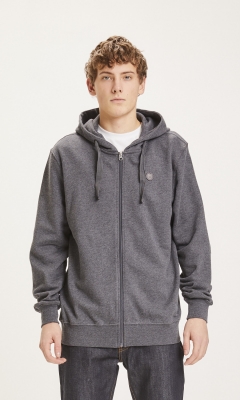 Elm Badge Zip-Hoodie - dark grey melange